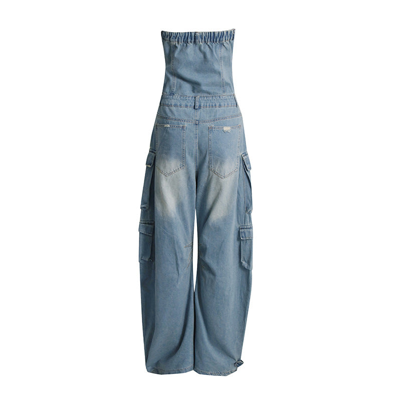 Strapless Denim Button Up Jumpsuit