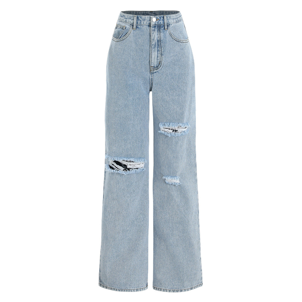 High Waist Wide Leg Ripped Jeans