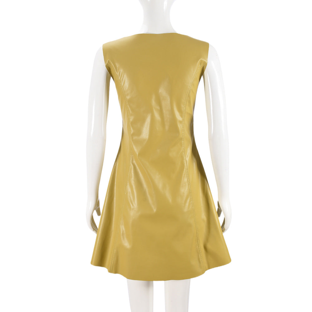 Faux Leather Fit and Flare Mini Dress