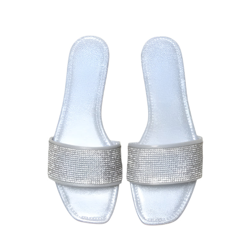 Rhinestone Open Toe Flat Sandals