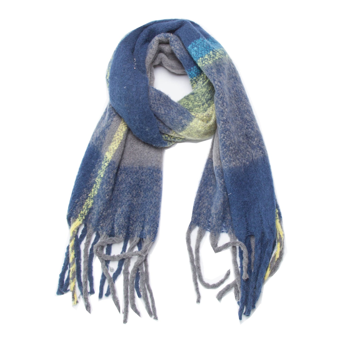 Mohair Plaid Fringe Scarf