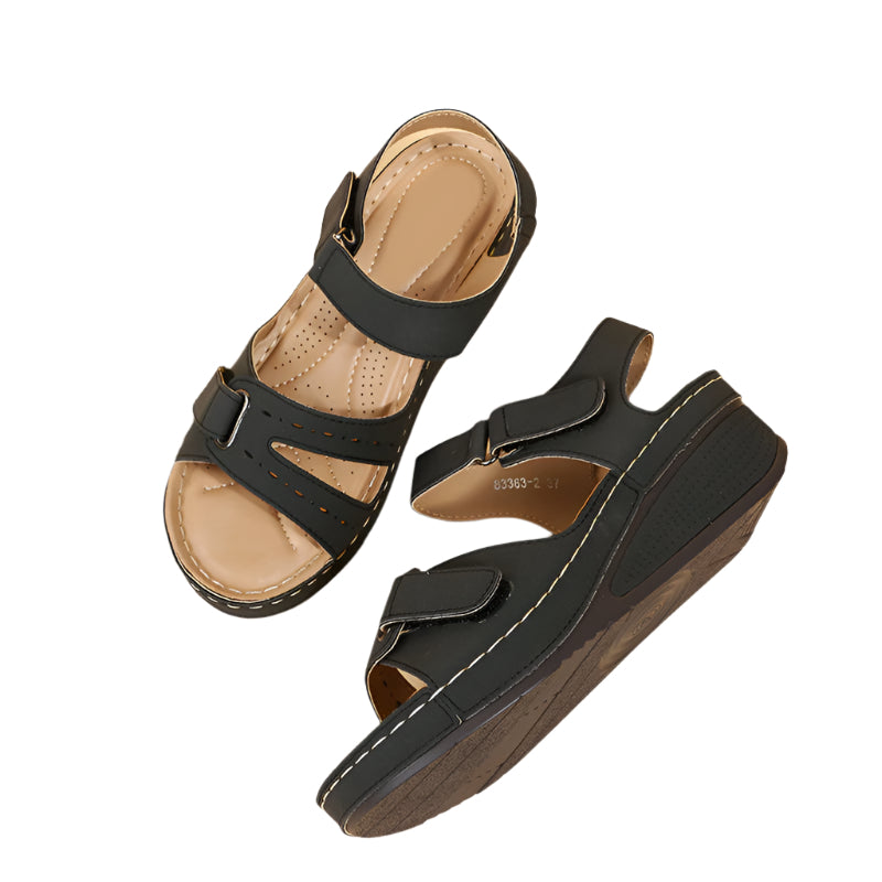 Velcro Double Strap Open Toe Wedge Sandals