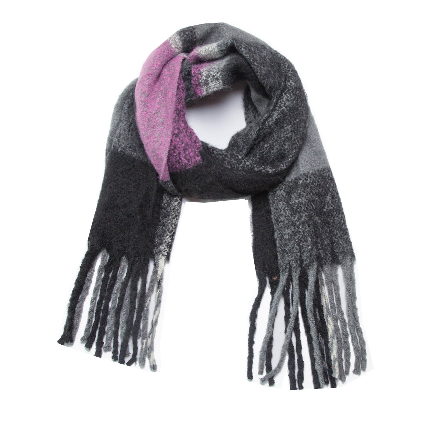 Mohair Plaid Fringe Scarf