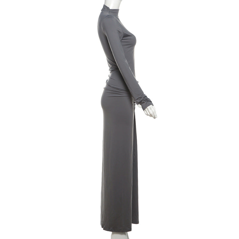 Long Sleeve Mock Neck Ruched Maxi Dress