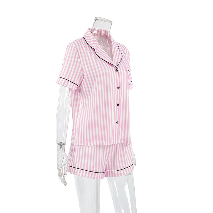 Pink and White Stripe Black Trim Pajama Set