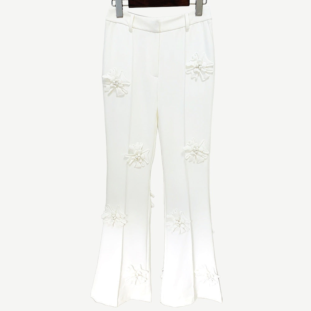Three-Dimensional Floral High Waist Dress Pants
