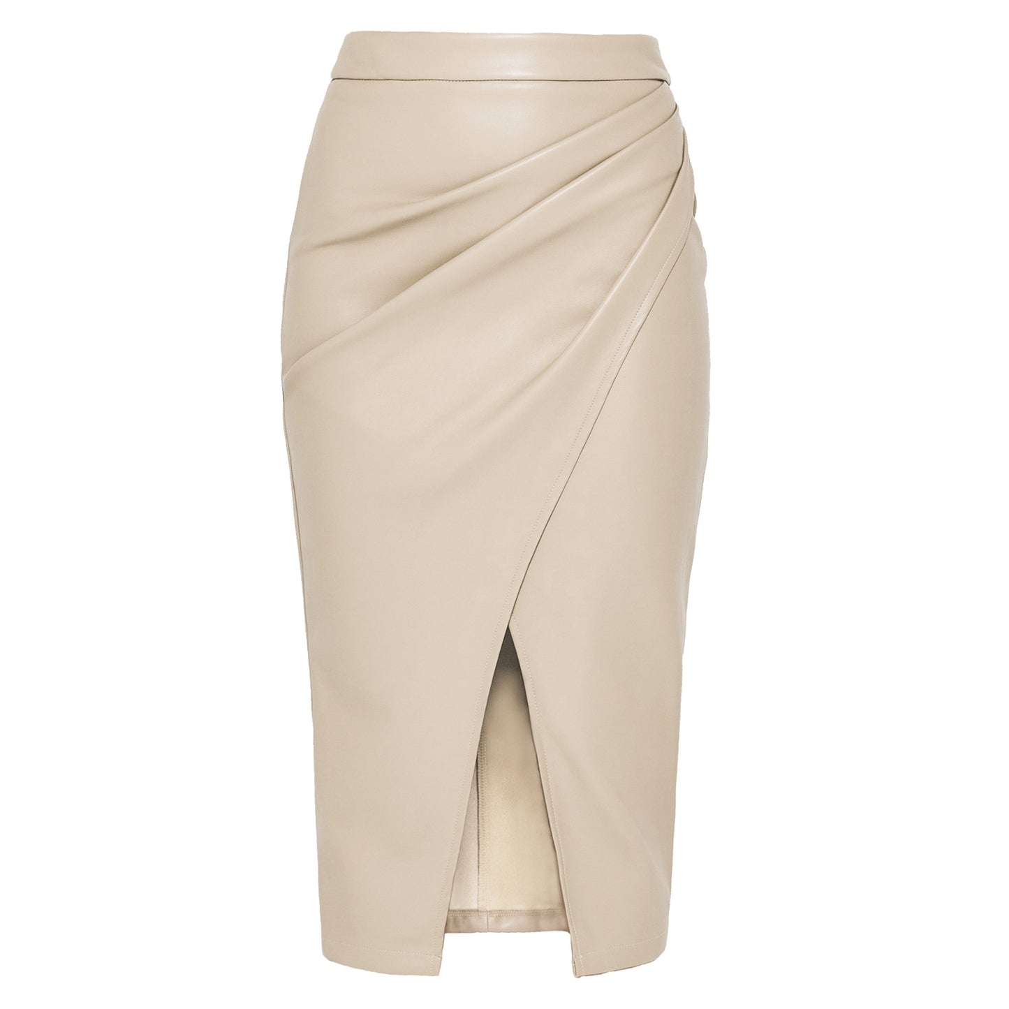 Slit Front High Waist PU Midi Skirt