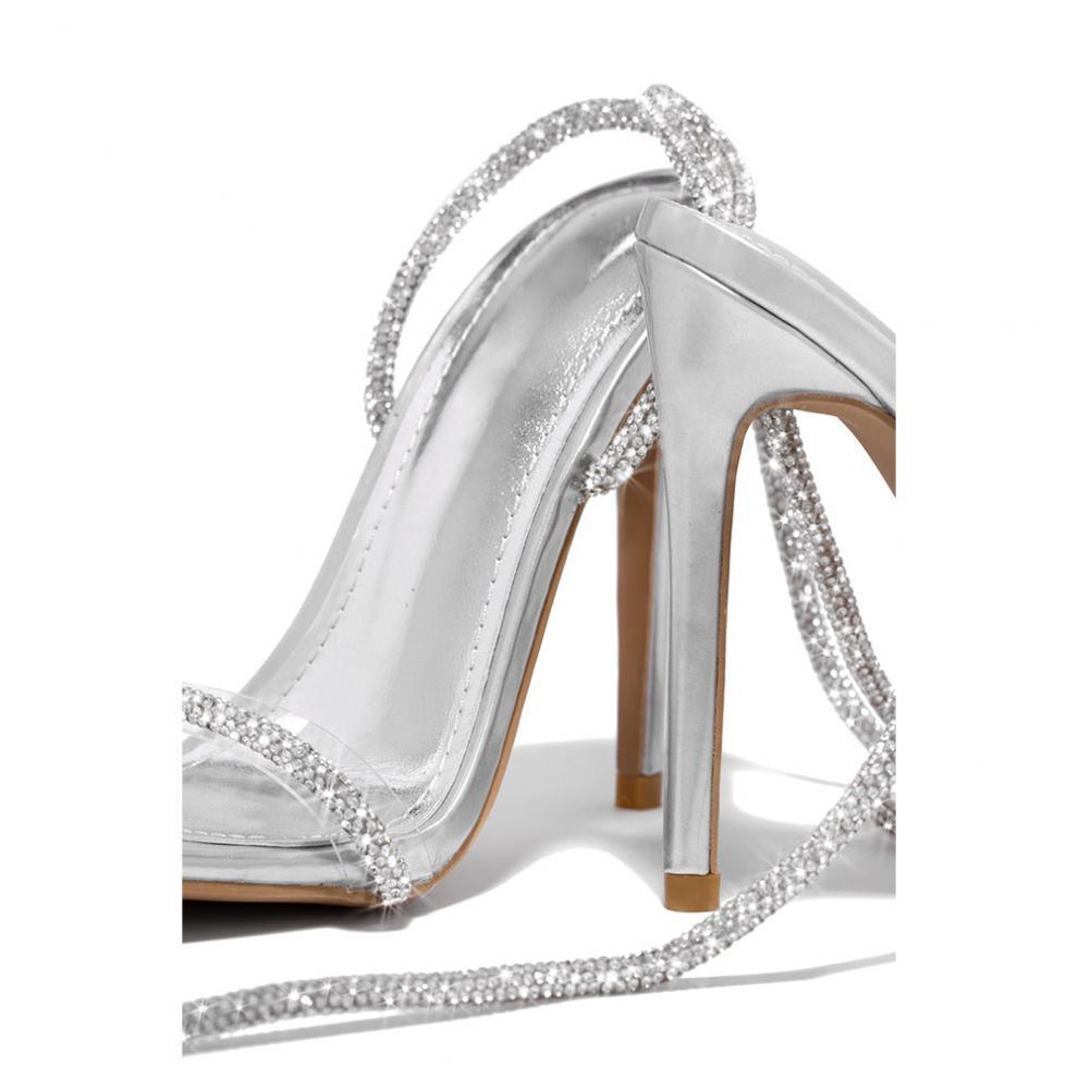 Rhinestone Lace Up Strap high Heels