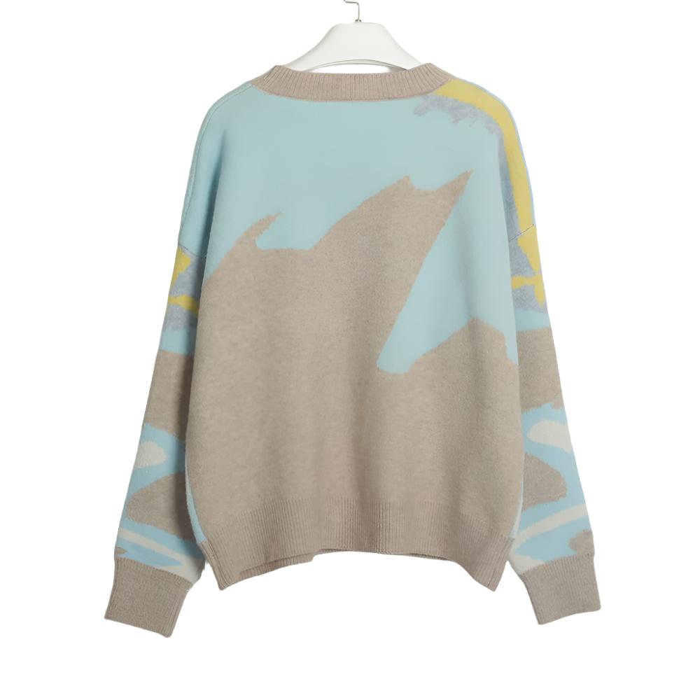 Abstract Print Crew Neck Long Sleeve Sweater