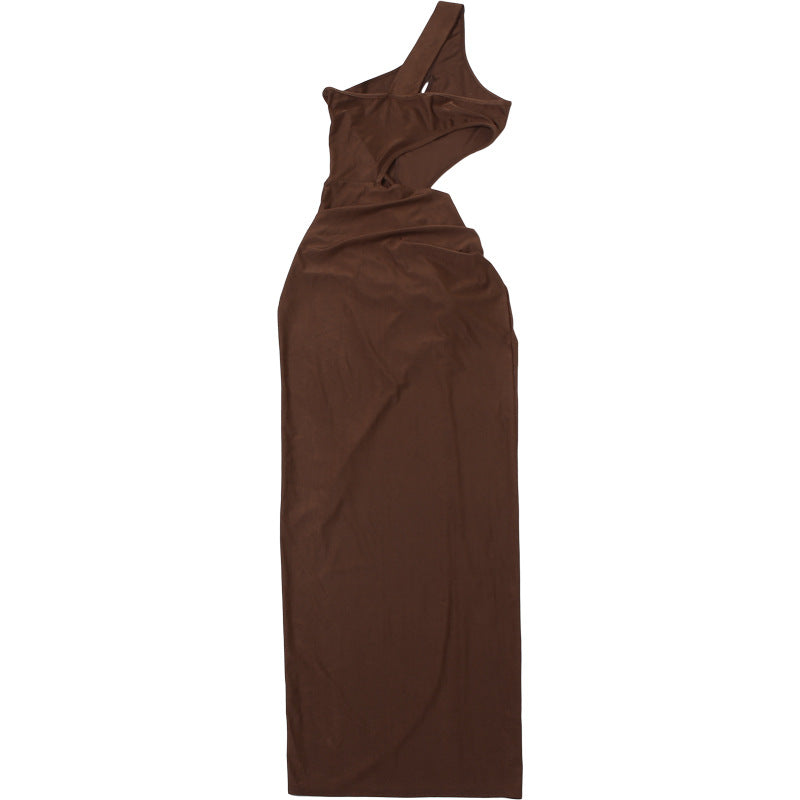 One Shoulder Cut Out High Slit Maxi Dress