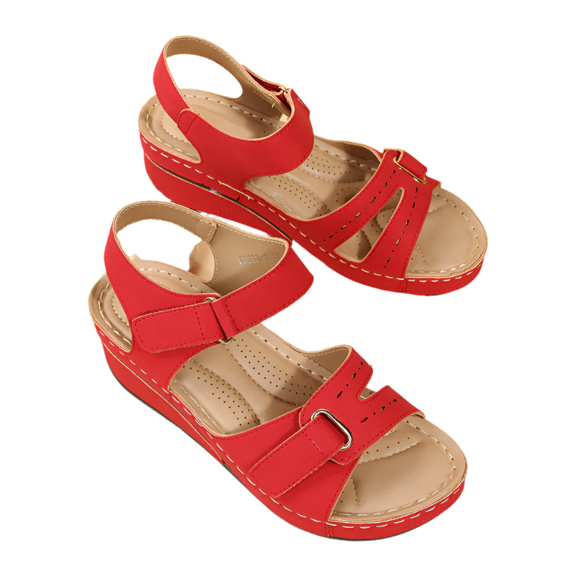 Velcro Double Strap Open Toe Wedge Sandals