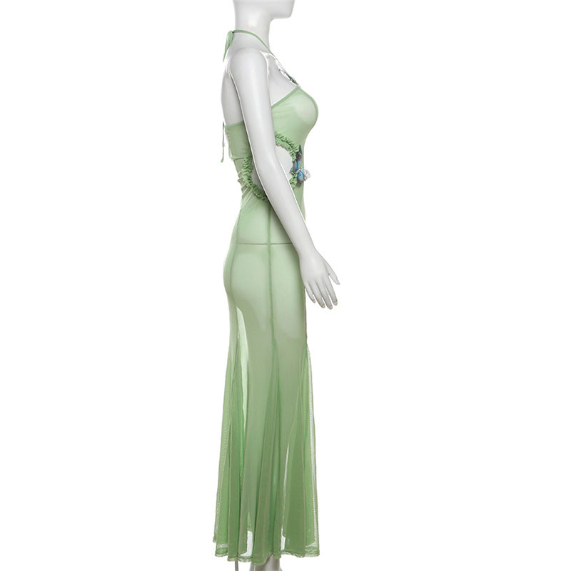 Butterfly Side Cut Out Sheer Maxi Dress