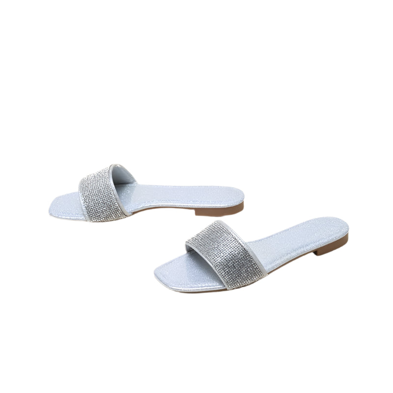 Rhinestone Open Toe Flat Sandals