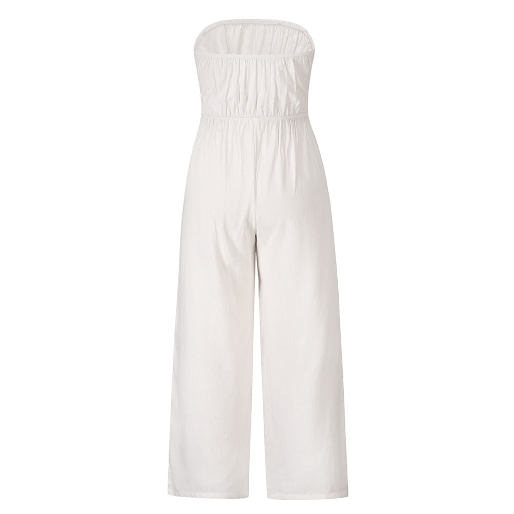 Strapless Loose Fit Belted Jumpsuit
