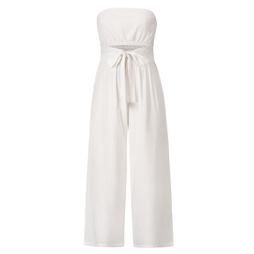 Strapless Loose Fit Belted Jumpsuit