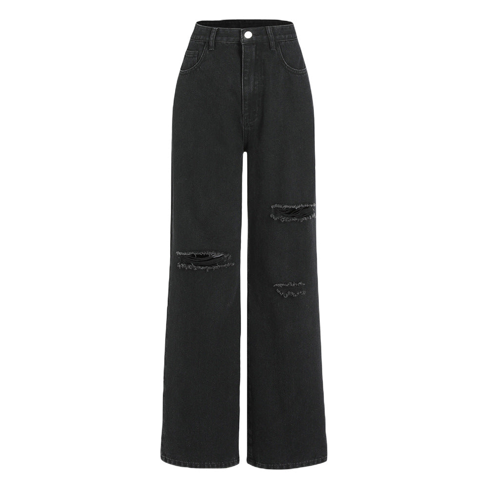 High Waist Wide Leg Ripped Jeans