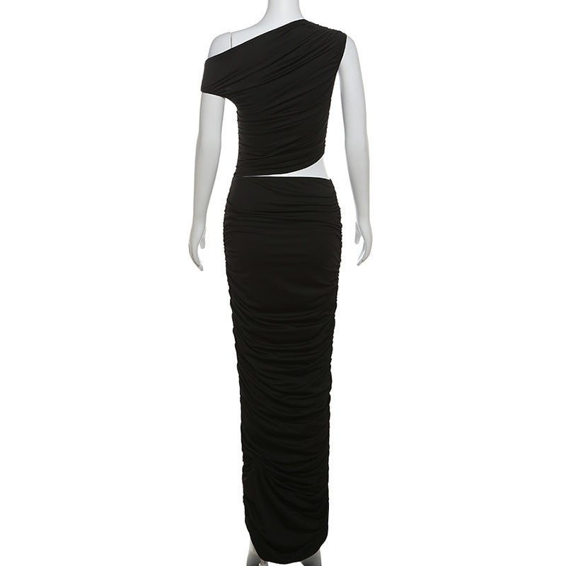 Oblique Cut Out Asymmetric Neckline Maxi Dress