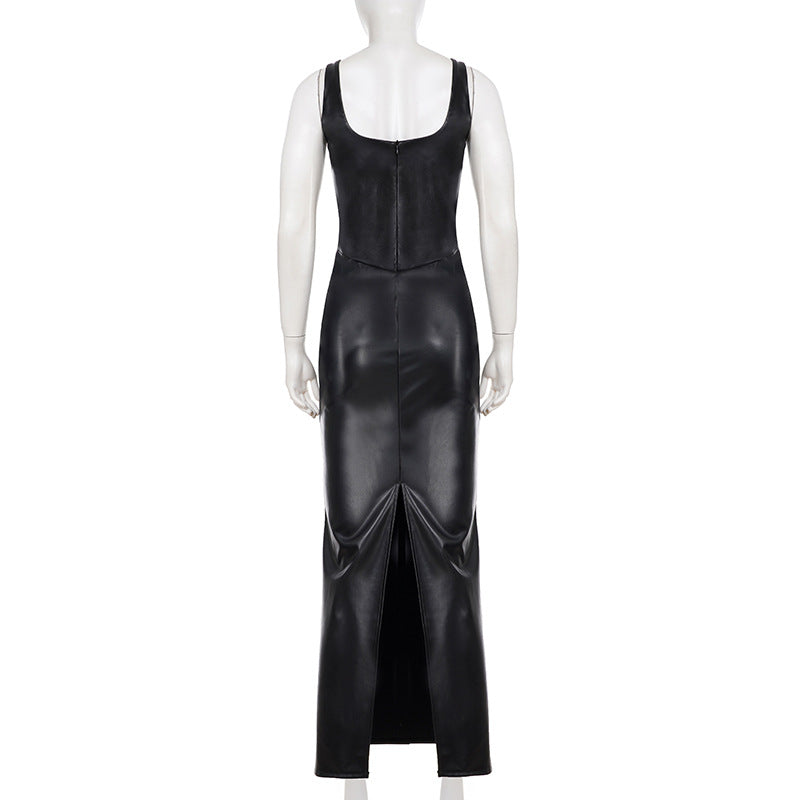Sleeveless Faux Leather Maxi Dress - Shop Style Shark Black / M