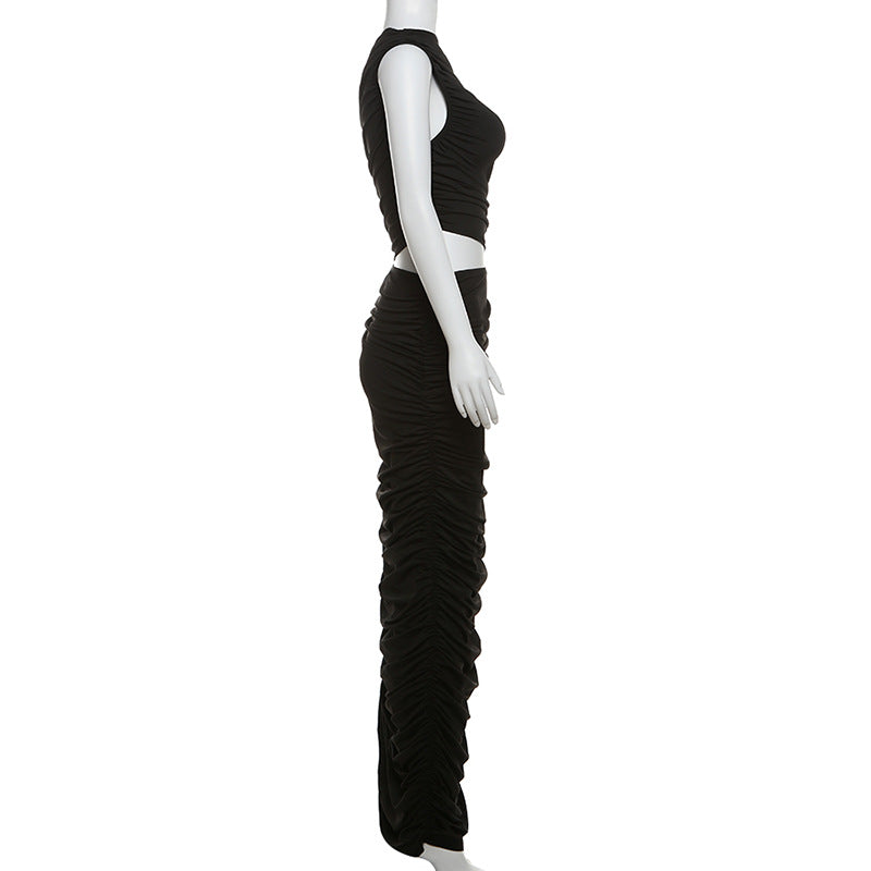 Oblique Cut Out Asymmetric Neckline Maxi Dress