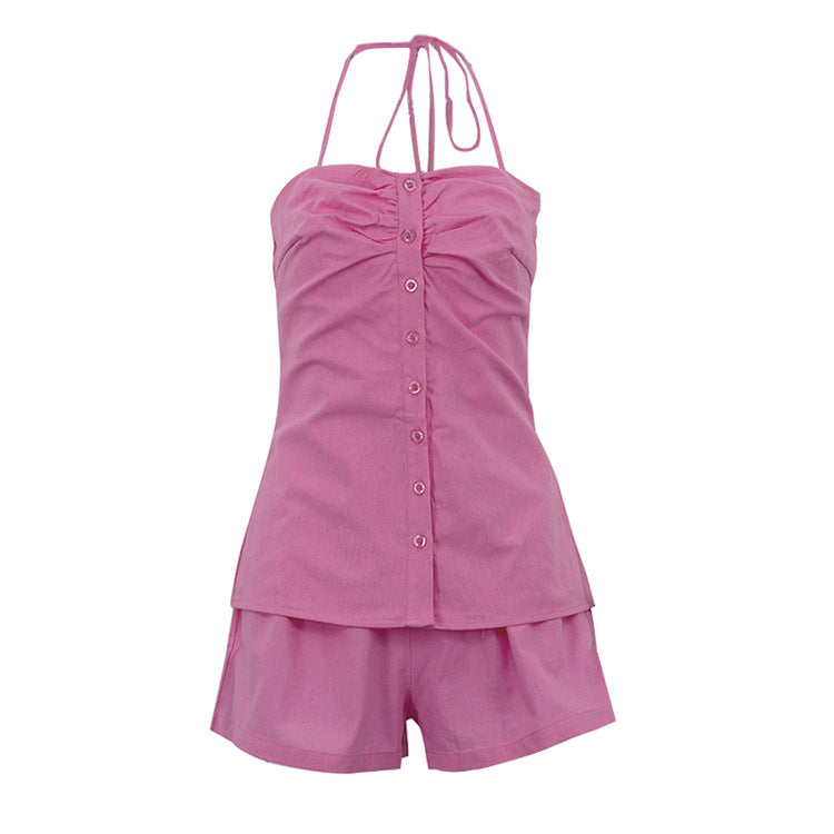 Button Halter Top and Shorts Set