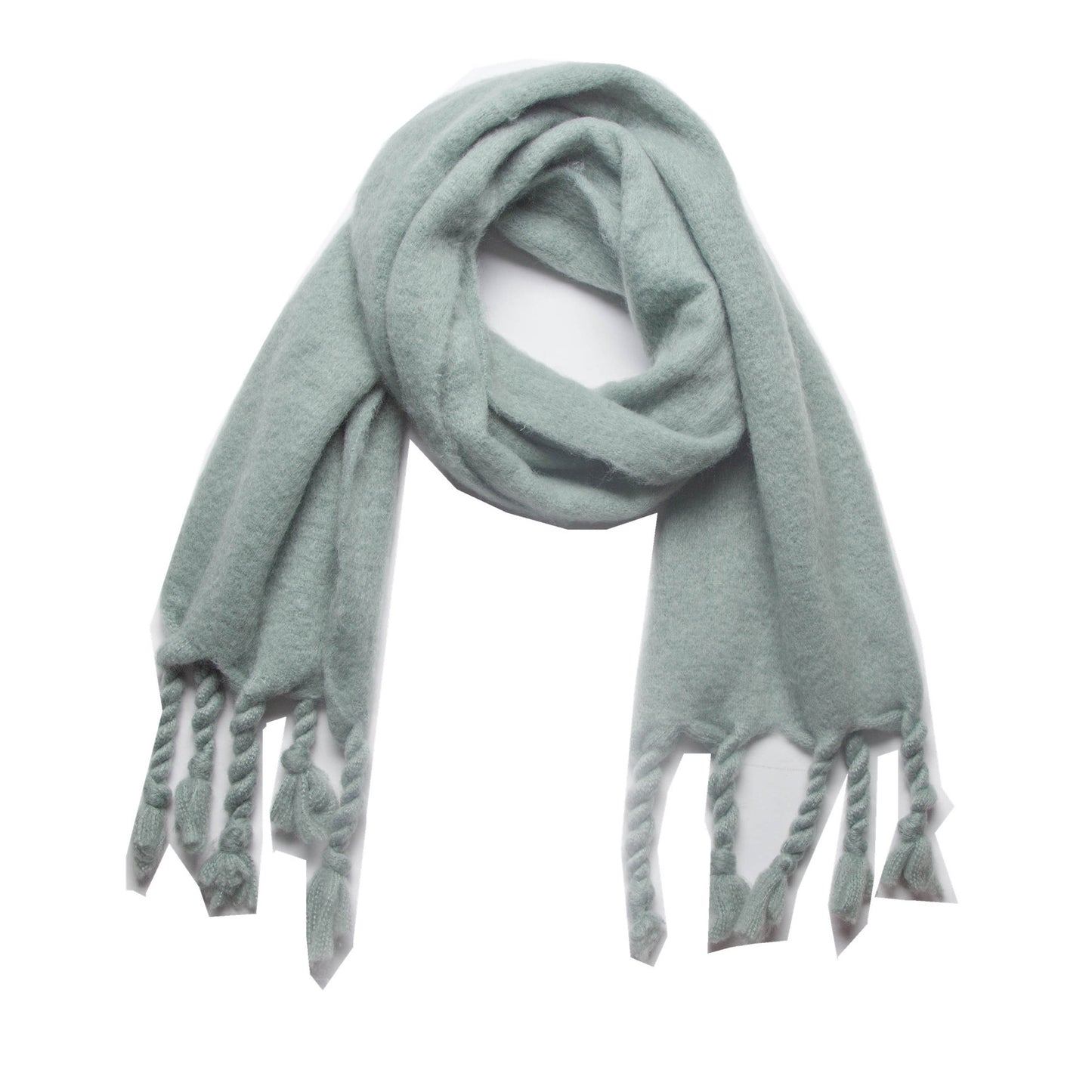 Knotted Fringe Trim Wide Scarf