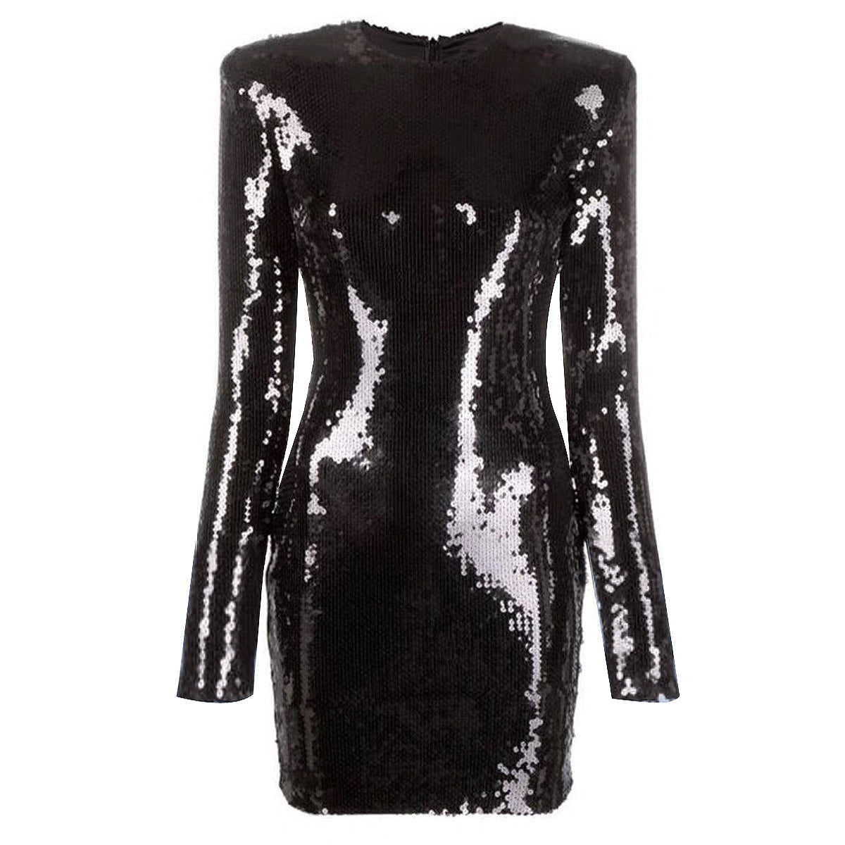Long Sleeve Crew Neck Sequin Mini Dress
