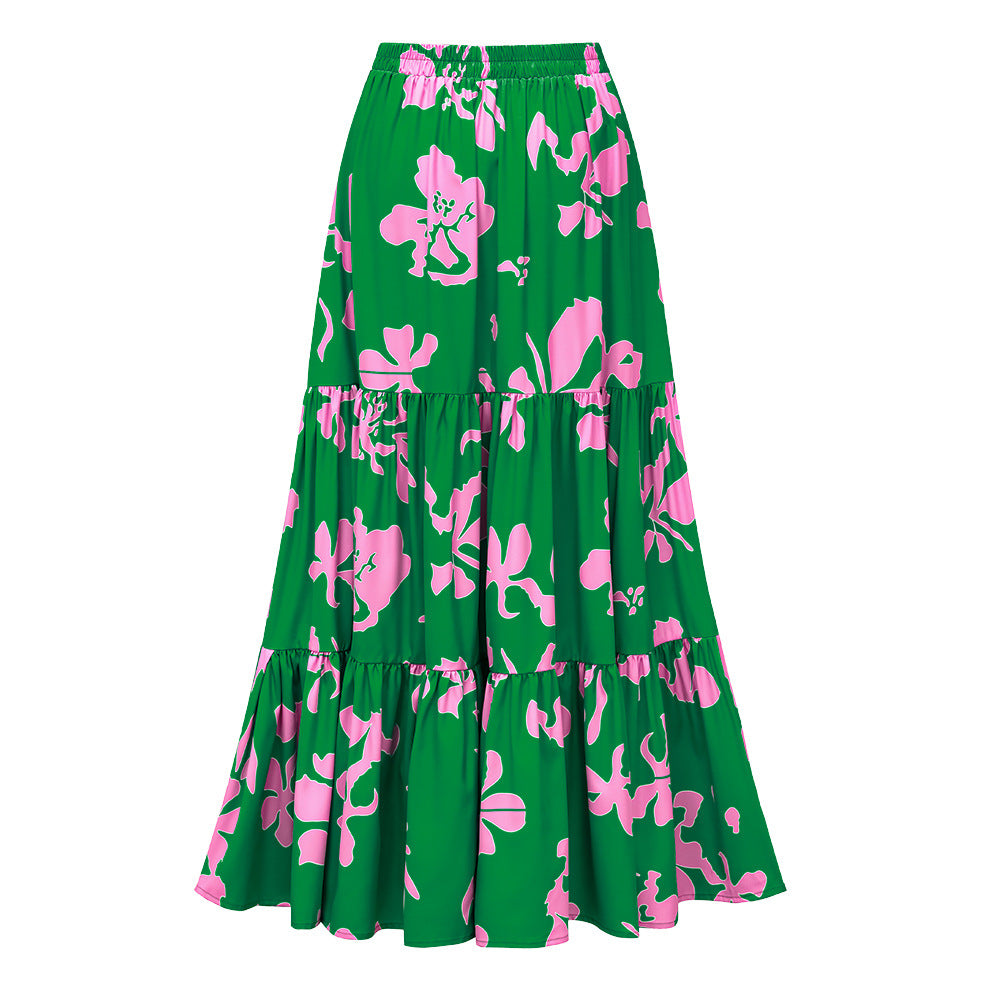 V-Neck Ruffle Trim Swimsuit and Tiered Skirt