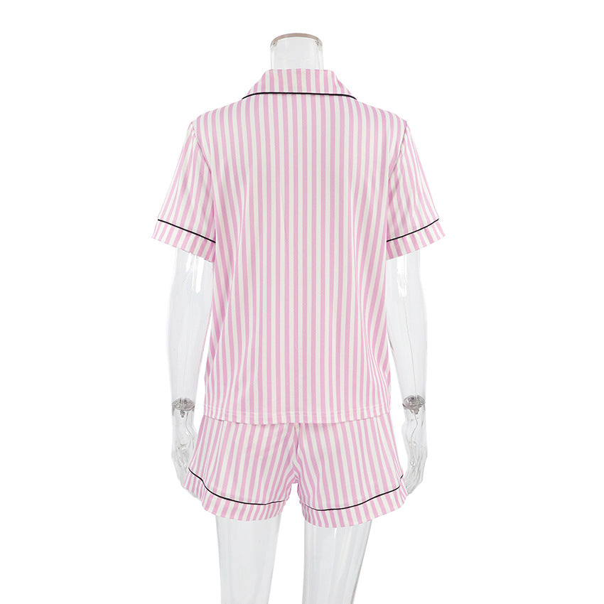 Pink and White Stripe Black Trim Pajama Set