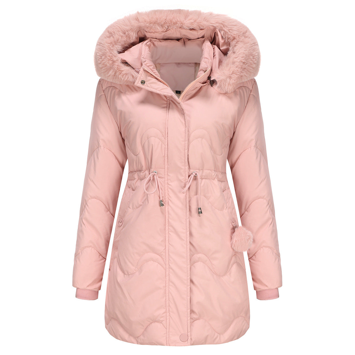 Mid Length Fur Trim Hood Coat