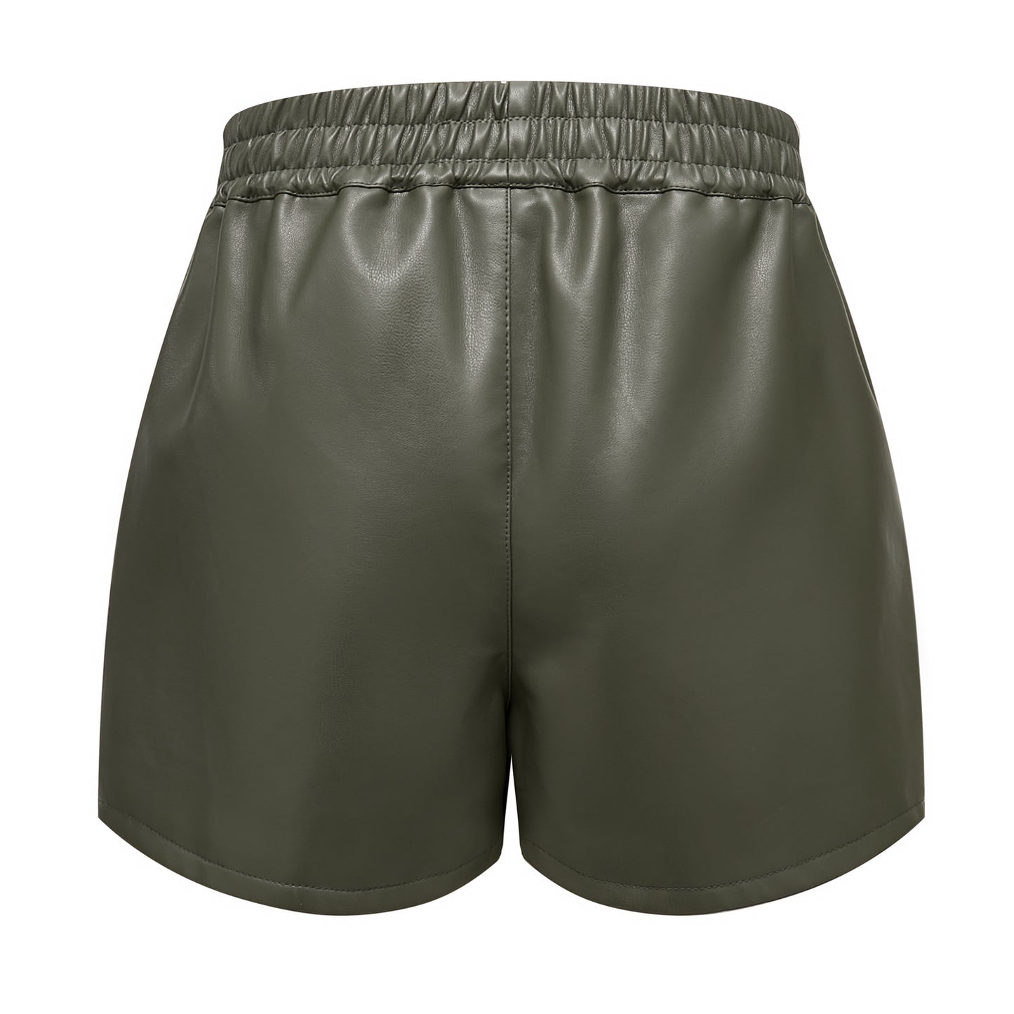 Elastic Waistband Faux Leather Shorts