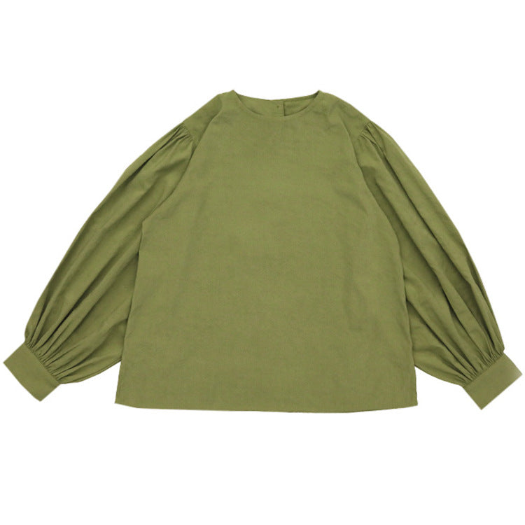 Puffy Sleeve Crew Neck Blouse