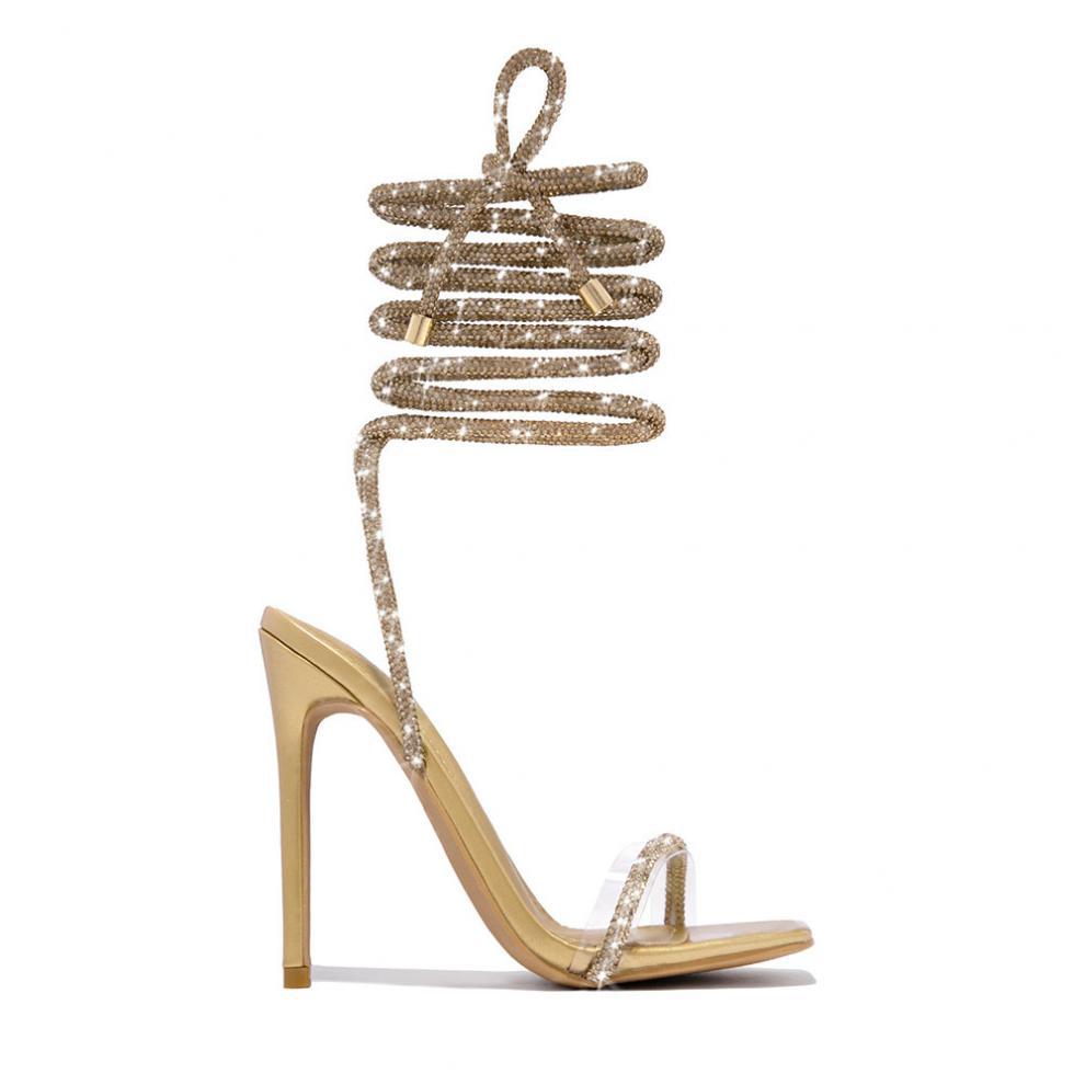 Rhinestone Lace Up Strap high Heels