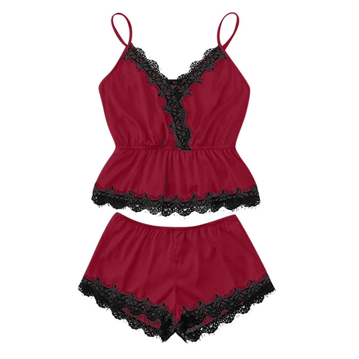 Spaghetti Strap Lace Trim Cami and Shorts Set