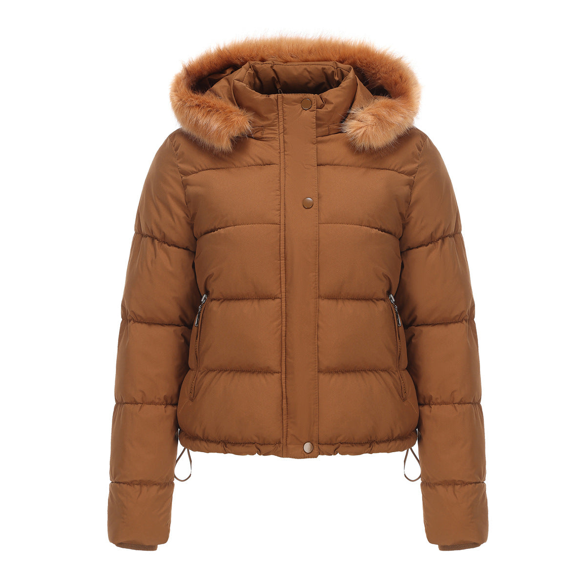 Long Sleeve Fur Trim Hood Puffer Coat