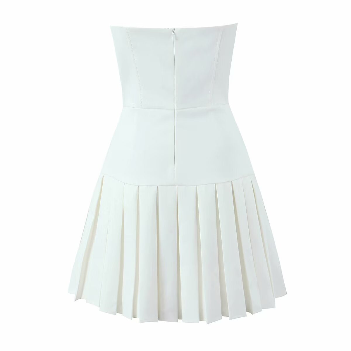 Strapless Tied Front Pleated Skirt Mini Dress