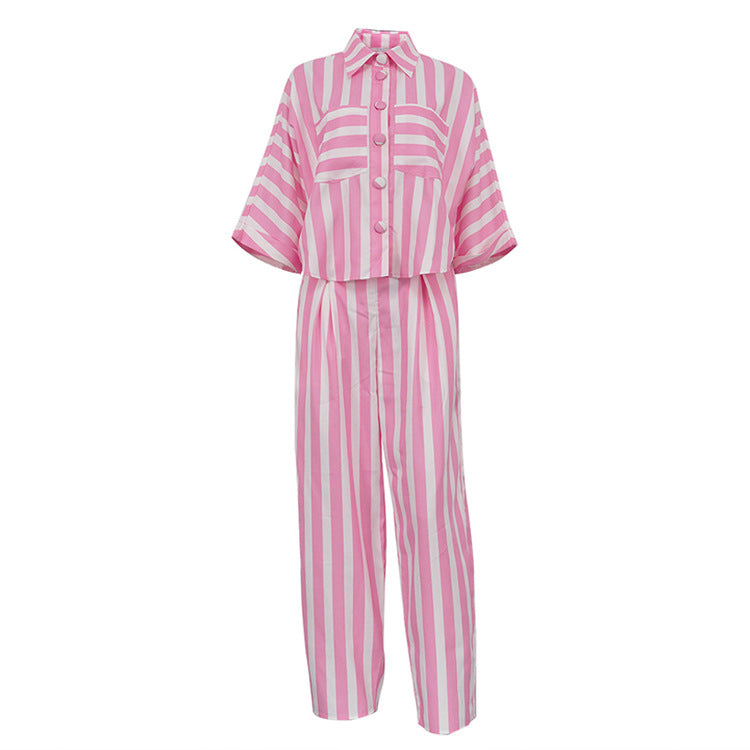 Striped Short Sleeve Top and Pants Set