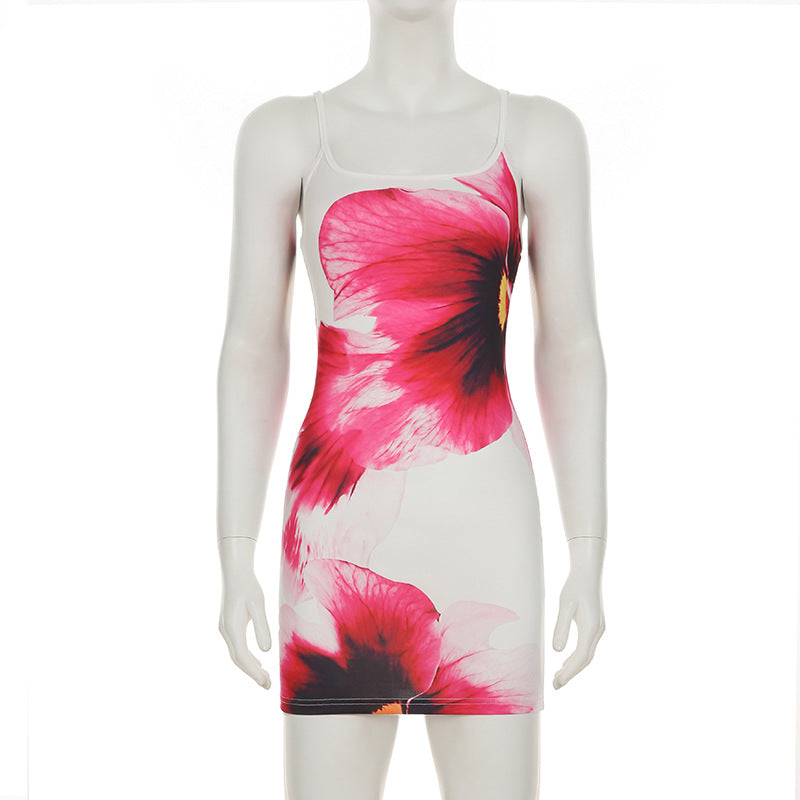 Spaghetti Strap Floral Graphic Print Mini Dress