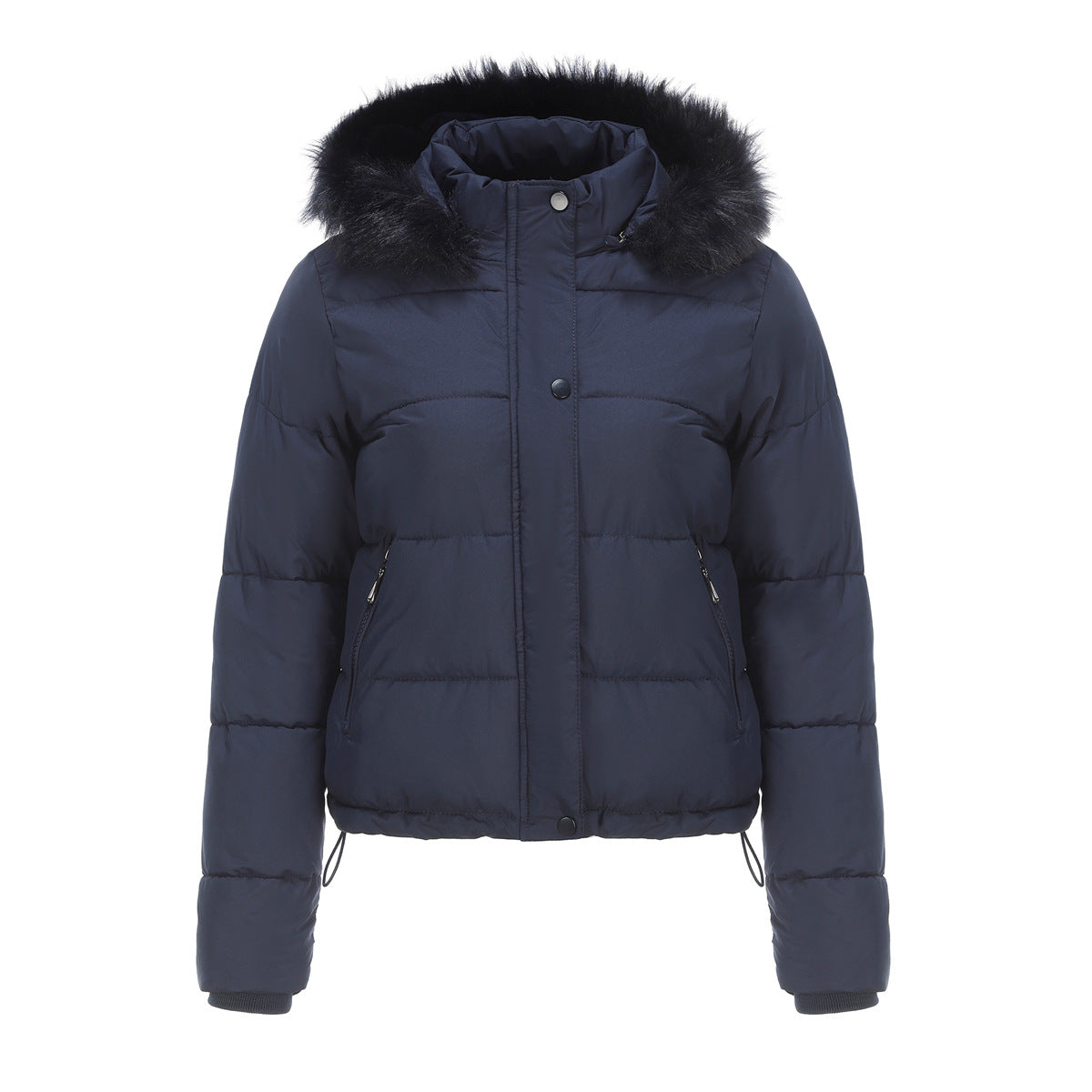 Long Sleeve Fur Trim Hood Puffer Coat