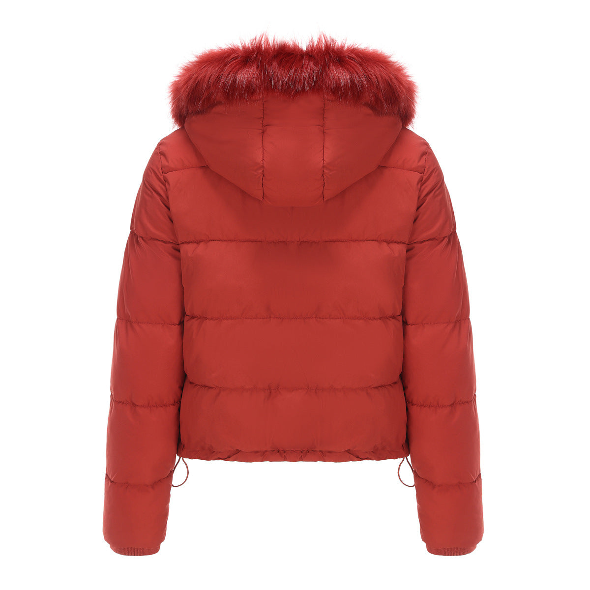 Long Sleeve Fur Trim Hood Puffer Coat