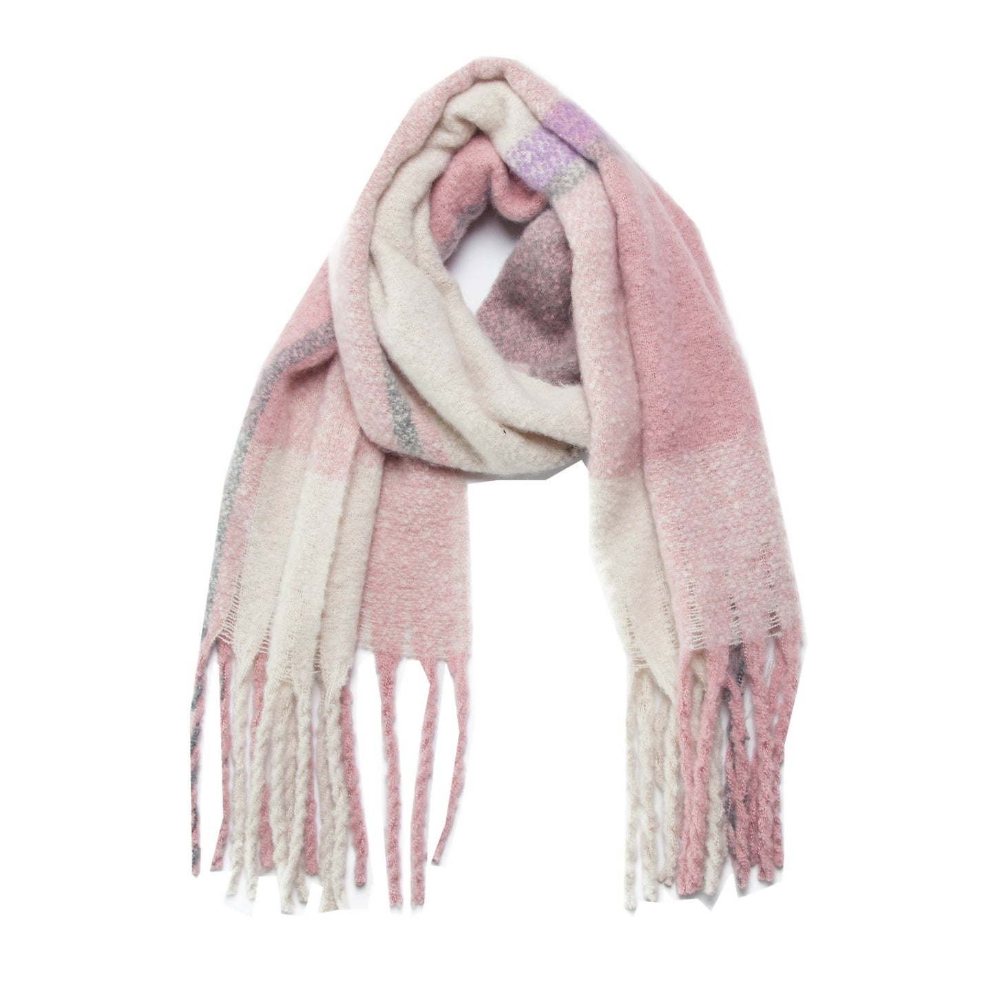 Mohair Plaid Fringe Scarf