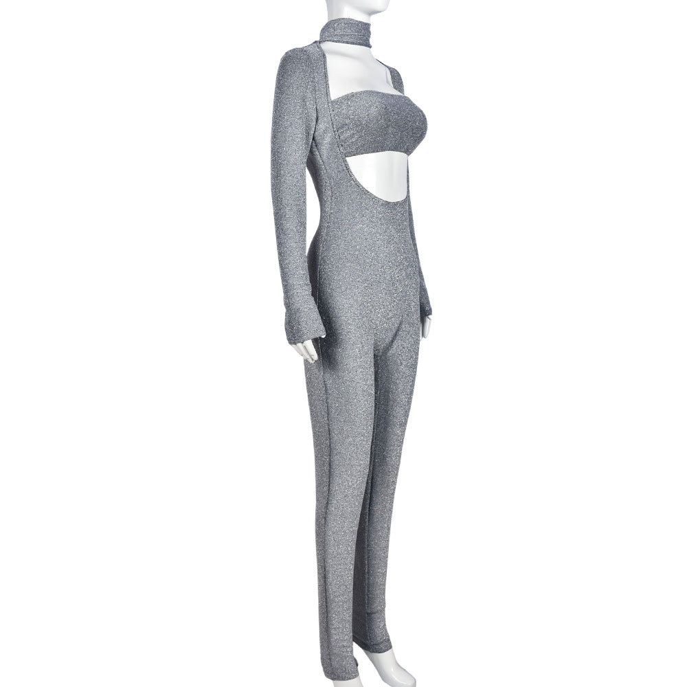 Space Dye Cut Out Long Sleeve Jumpsuit