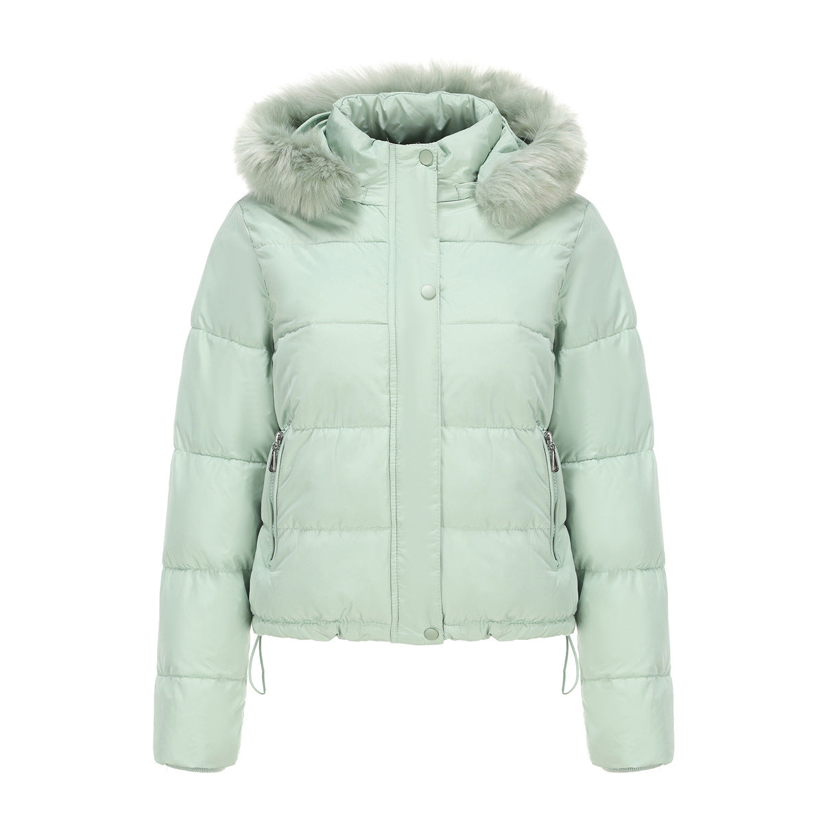 Long Sleeve Fur Trim Hood Puffer Coat
