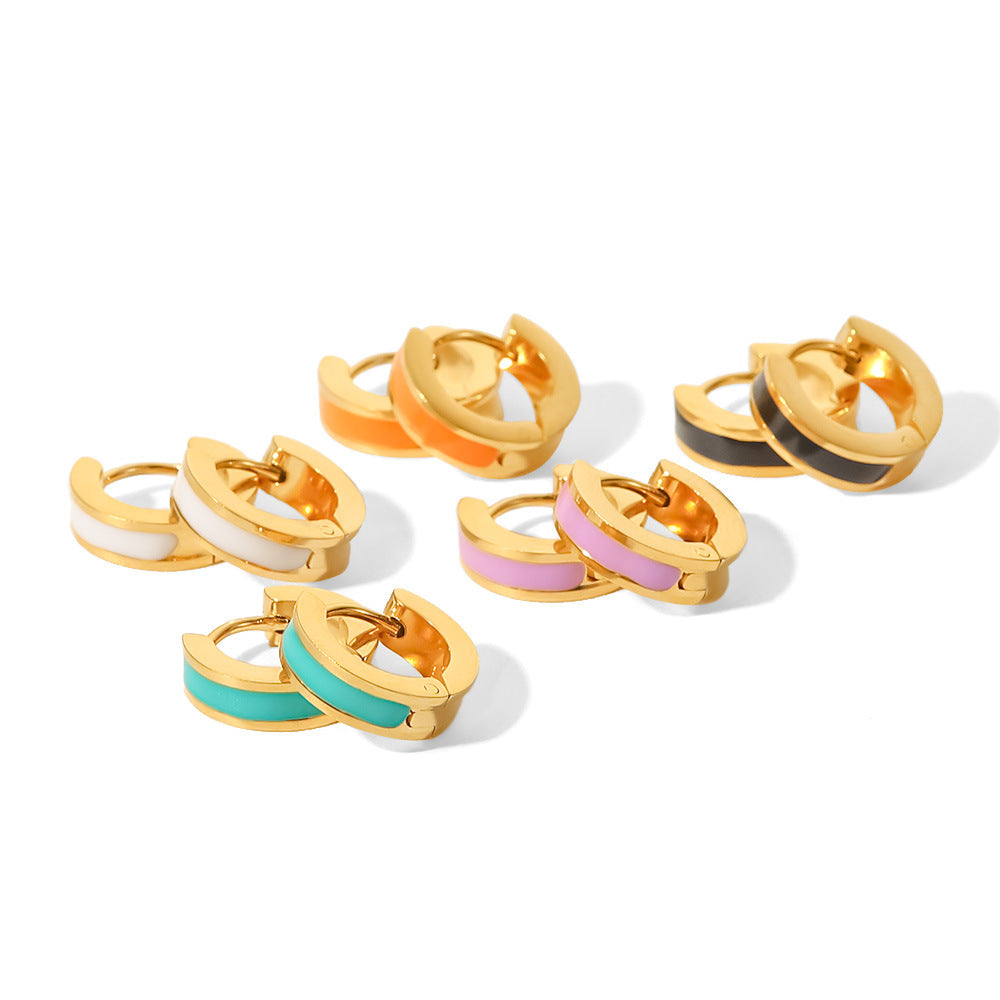 Stripe Accent Small Hoop Earrings