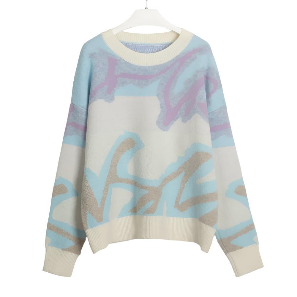 Abstract Print Crew Neck Long Sleeve Sweater