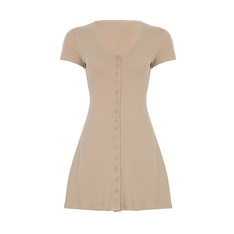 knee length dresses for ladies Short Sleeve Ribbed Mini Dress