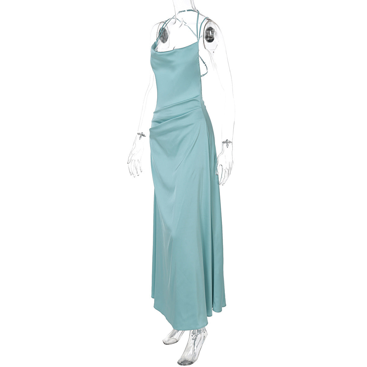 Open Back Cowl Neck Satin Maxi Dress