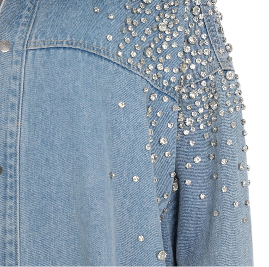 Rhinestone Embellished Button Down Denim Top