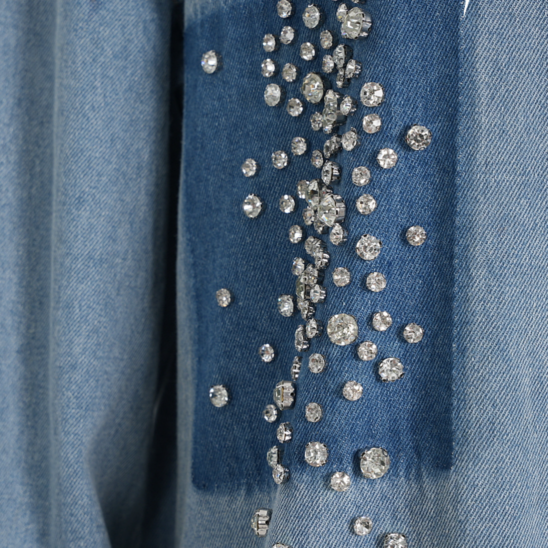 Rhinestone Embellished Button Down Denim Top