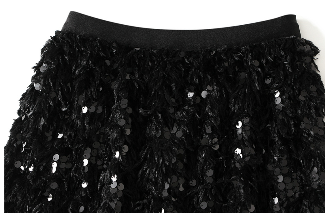 Lined Sequin Midi Skirt