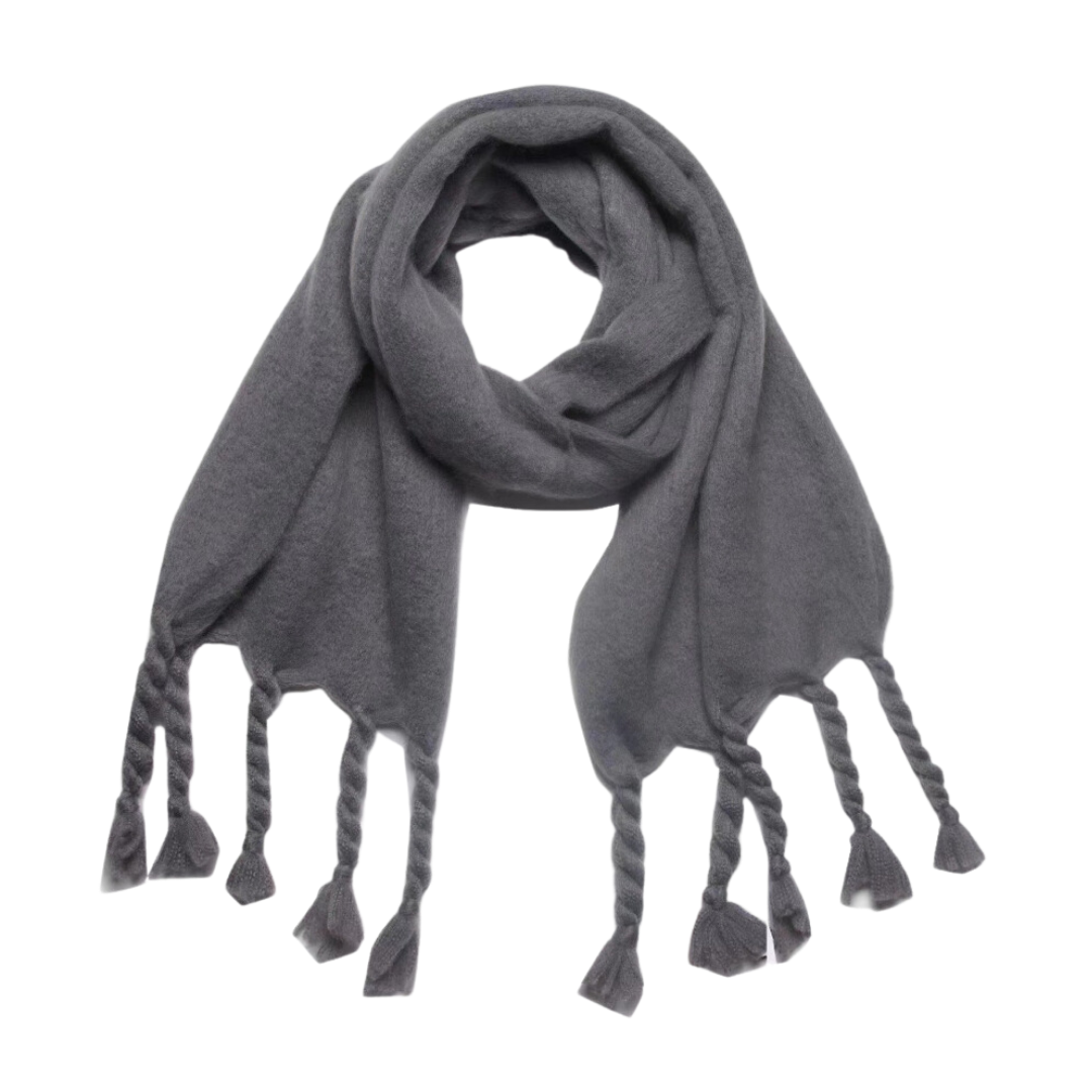 Knotted Fringe Trim Wide Scarf